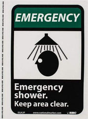 NMC - "Emergency - Emergency Shower - Keep Area Clear", 10" Long x 7" Wide, Pressure-Sensitive Vinyl Safety Sign - Rectangle, 0.004" Thick, Use for First Aid - All Tool & Supply