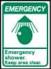 NMC - "Emergency - Emergency Shower - Keep Area Clear", 14" Long x 10" Wide, Pressure-Sensitive Vinyl Safety Sign - Rectangle, 0.004" Thick, Use for First Aid - All Tool & Supply