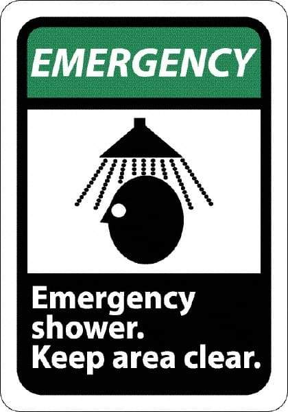 NMC - "Emergency - Emergency Shower - Keep Area Clear", 10" Long x 7" Wide, Rigid Plastic Safety Sign - Rectangle, 0.05" Thick, Use for First Aid - All Tool & Supply