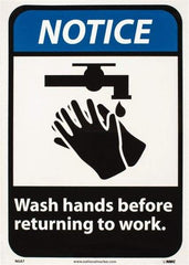 NMC - "Notice - Wash Hands Before Returning to Work", 14" Long x 10" Wide, Pressure-Sensitive Vinyl Safety Sign - Rectangle, 0.004" Thick, Use for Restroom, Janitorial & Housekeeping - All Tool & Supply