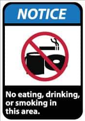 NMC - "Notice - No Eating, Drinking or Smoking in This Area", 14" Long x 10" Wide, Pressure-Sensitive Vinyl Safety Sign - Rectangle, 0.004" Thick, Use for Security & Admittance - All Tool & Supply