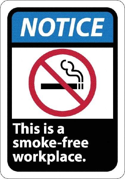 NMC - "Notice - This Is a Smoke-Free Workplace", 10" Long x 7" Wide, Rigid Plastic Safety Sign - Rectangle, 0.05" Thick, Use for Security & Admittance - All Tool & Supply