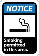 NMC - "Notice - Smoking Permitted in This Area", 10" Long x 7" Wide, Rigid Plastic Safety Sign - Rectangle, 0.05" Thick, Use for Security & Admittance - All Tool & Supply