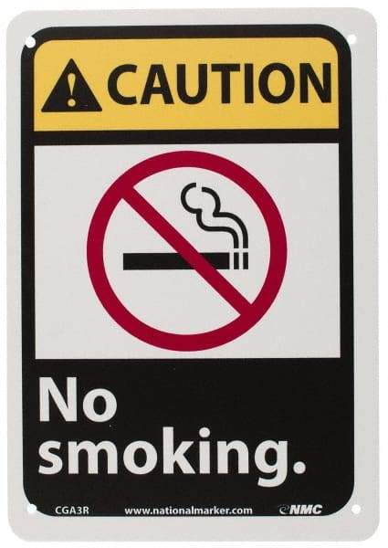 NMC - "Caution - No Smoking", 10" Long x 7" Wide, Rigid Plastic Safety Sign - Rectangle, 0.05" Thick, Use for Accident Prevention - All Tool & Supply