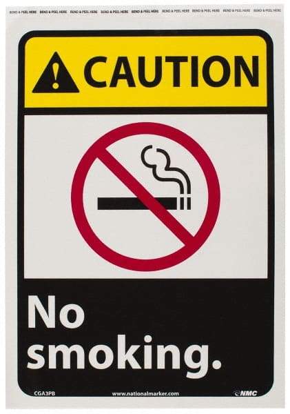 NMC - "Caution - No Smoking", 14" Long x 10" Wide, Pressure-Sensitive Vinyl Safety Sign - Rectangle, 0.004" Thick, Use for Accident Prevention - All Tool & Supply