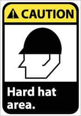 NMC - "Caution - Hard Hat Area", 10" Long x 7" Wide, Pressure-Sensitive Vinyl Safety Sign - Rectangle, 0.004" Thick, Use for Accident Prevention - All Tool & Supply