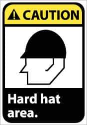 NMC - "Caution - Hard Hat Area", 10" Long x 7" Wide, Rigid Plastic Safety Sign - Rectangle, 0.05" Thick, Use for Accident Prevention - All Tool & Supply