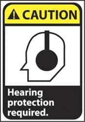 NMC - "Caution - Hearing Protection Required", 14" Long x 10" Wide, Pressure-Sensitive Vinyl Safety Sign - Rectangle, 0.004" Thick, Use for Accident Prevention - All Tool & Supply