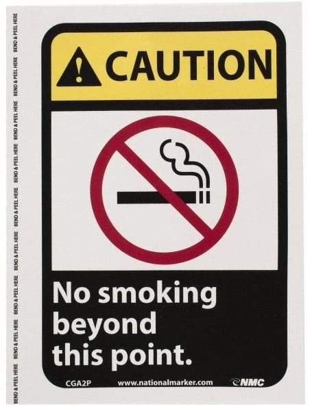 NMC - "Caution - No Smoking Beyond This Point", 10" Long x 7" Wide, Pressure-Sensitive Vinyl Safety Sign - Rectangle, 0.004" Thick, Use for Accident Prevention - All Tool & Supply