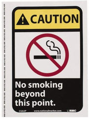 NMC - "Caution - No Smoking Beyond This Point", 10" Long x 7" Wide, Pressure-Sensitive Vinyl Safety Sign - Rectangle, 0.004" Thick, Use for Accident Prevention - All Tool & Supply