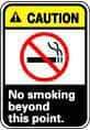 NMC - "Caution - No Smoking Beyond This Point", 10" Long x 7" Wide, Rigid Plastic Safety Sign - Rectangle, 0.05" Thick, Use for Accident Prevention - All Tool & Supply