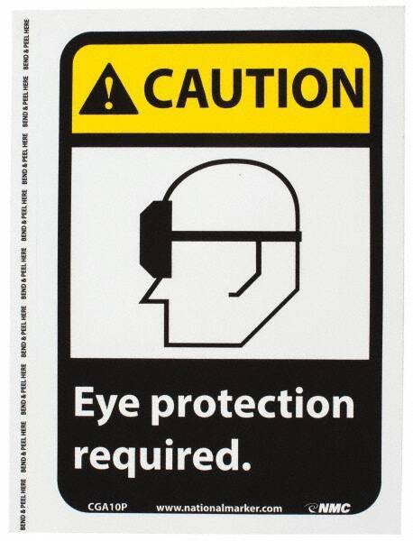 NMC - "Caution - Eye Protection Required", 10" Long x 7" Wide, Pressure-Sensitive Vinyl Safety Sign - Rectangle, 0.004" Thick, Use for Accident Prevention - All Tool & Supply