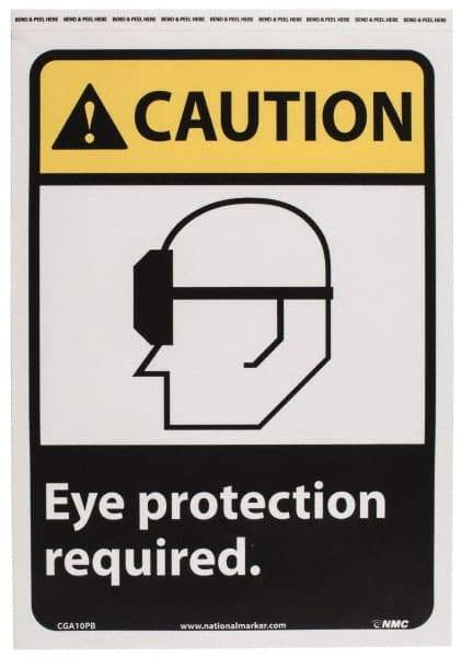 NMC - "Caution - Eye Protection Required", 14" Long x 10" Wide, Pressure-Sensitive Vinyl Safety Sign - Rectangle, 0.004" Thick, Use for Accident Prevention - All Tool & Supply