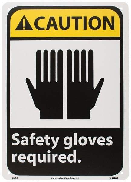 NMC - "Caution - Safety Gloves Required", 14" Long x 10" Wide, Rigid Plastic Safety Sign - Rectangle, 0.05" Thick, Use for Accident Prevention - All Tool & Supply