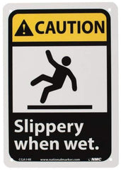 NMC - "Caution - Slippery When Wet", 10" Long x 7" Wide, Rigid Plastic Safety Sign - Rectangle, 0.05" Thick, Use for Accident Prevention - All Tool & Supply