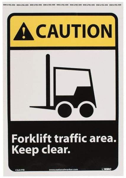 NMC - "Caution - Forklift Traffic Area - Keep Clear", 14" Long x 10" Wide, Pressure-Sensitive Vinyl Safety Sign - Rectangle, 0.004" Thick, Use for Accident Prevention - All Tool & Supply