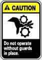 NMC - "Caution - Do Not Operate without Guards in Place", 10" Long x 7" Wide, Pressure-Sensitive Vinyl Safety Sign - Rectangle, 0.004" Thick, Use for Accident Prevention - All Tool & Supply