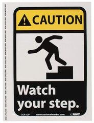 NMC - "Caution - Watch Your Step", 10" Long x 7" Wide, Pressure-Sensitive Vinyl Safety Sign - Rectangle, 0.004" Thick, Use for Accident Prevention - All Tool & Supply