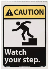 NMC - "Caution - Watch Your Step", 14" Long x 10" Wide, Pressure-Sensitive Vinyl Safety Sign - Rectangle, 0.004" Thick, Use for Accident Prevention - All Tool & Supply