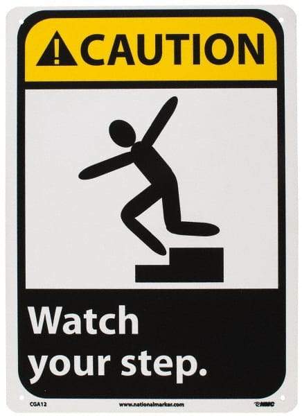 NMC - "Caution - Watch Your Step", 14" Long x 10" Wide, Rigid Plastic Safety Sign - Rectangle, 0.05" Thick, Use for Accident Prevention - All Tool & Supply