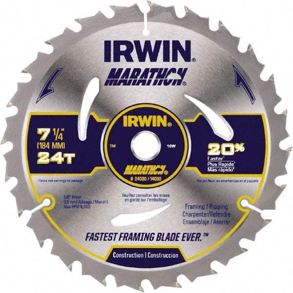 Irwin - 6-1/2" Diam, 5/8" Arbor Hole Diam, 18 Tooth Wet & Dry Cut Saw Blade - Carbide-Tipped, Framing & Ripping Action, Standard Round Arbor - All Tool & Supply