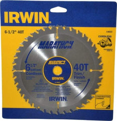 Irwin - 6-1/2" Diam, 5/8" Arbor Hole Diam, 40 Tooth Wet & Dry Cut Saw Blade - Carbide-Tipped, Trimming Action, Standard Round Arbor - All Tool & Supply