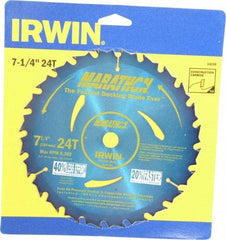 Irwin - 7-1/4" Diam, 5/8" Arbor Hole Diam, 24 Tooth Wet & Dry Cut Saw Blade - Carbide-Tipped, General Purpose Action, Diamond Arbor - All Tool & Supply