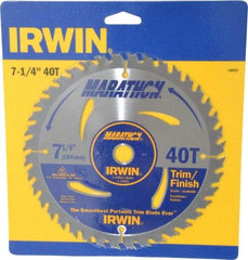 Irwin - 7-1/4" Diam, 5/8" Arbor Hole Diam, 40 Tooth Wet & Dry Cut Saw Blade - Carbide-Tipped, Finishing & Trimming Action, Diamond Arbor - All Tool & Supply