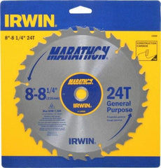 Irwin - 8-1/4" Diam, 5/8" Arbor Hole Diam, 24 Tooth Wet & Dry Cut Saw Blade - Carbide-Tipped, General Purpose Action, Diamond Arbor - All Tool & Supply