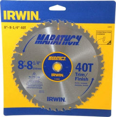 Irwin - 8-1/4" Diam, 5/8" Arbor Hole Diam, 40 Tooth Wet & Dry Cut Saw Blade - Carbide-Tipped, Finishing & Trimming Action, Diamond Arbor - All Tool & Supply