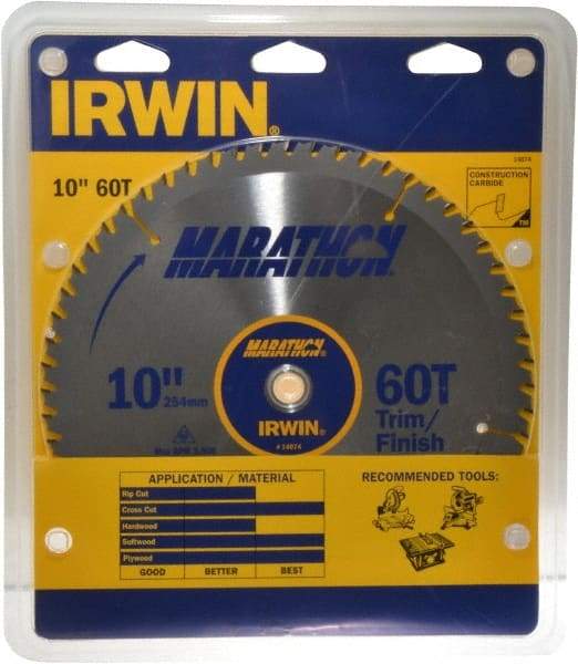 Irwin - 10" Diam, 5/8" Arbor Hole Diam, 60 Tooth Wet & Dry Cut Saw Blade - Carbide-Tipped, Finishing & Trimming Action, Standard Round Arbor - All Tool & Supply