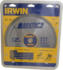 Irwin - 12" Diam, 1" Arbor Hole Diam, 72 Tooth Wet & Dry Cut Saw Blade - Carbide-Tipped, Finishing & Trimming Action, Standard Round Arbor - All Tool & Supply