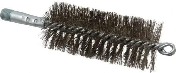 Schaefer Brush - 4-1/2" Brush Length, 2" Diam, Double Stem, Double Spiral Tube Brush - 7-1/4" Long, Stainless Steel, 1/4" NPSM Male Connection - All Tool & Supply