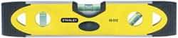 Stanley - Magnetic 9" Long 3 Vial Torpedo Level - Aluminum, Black/Yellow, 1 45°, 1 Level & 1 Plumb Vials - All Tool & Supply