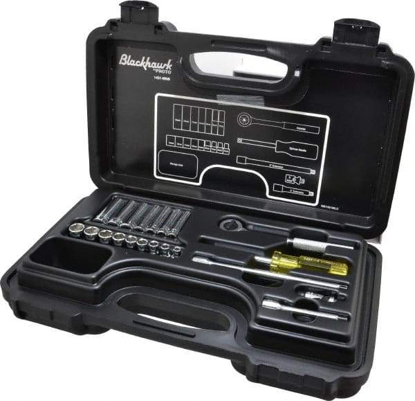 Blackhawk by Proto - 21 Piece 1/4" Drive Deep Well Socket Set - 6 Points, 5mm to 13mm Range, Metric Measurement Standard - All Tool & Supply