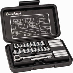 Blackhawk by Proto - 27 Piece 1/4" Drive Deep Well Socket Set - 6, 12 Points, 3/16" to 1/2" (4mm to 13mm) Range, Inch/Metric Measurement Standard - All Tool & Supply