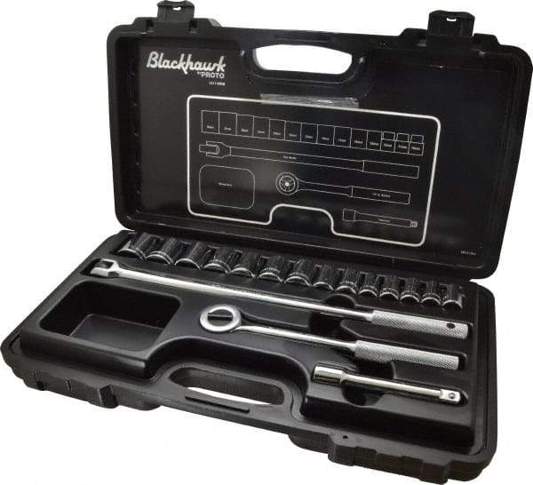 Blackhawk by Proto - 17 Piece 1/2" Drive Socket Set - 12 Points, 10mm to 28mm Range, Metric Measurement Standard - All Tool & Supply