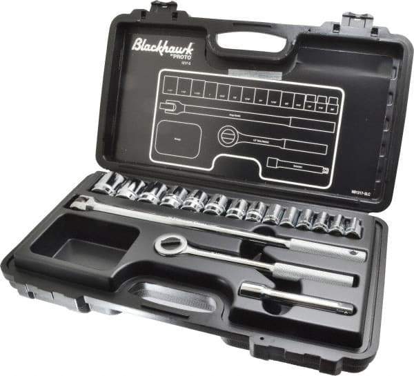 Blackhawk by Proto - 17 Piece 1/2" Drive Socket Set - 6, 12 Points, 3/8" to 1-1/4" Range, Inch Measurement Standard - All Tool & Supply