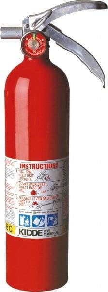 Kidde - 2.6 Lb, 1-A:10-B:C Rated, Dry Chemical Fire Extinguisher - 3" Diam x 15" High, 195 psi, 15' Discharge in 12 sec, Rechargeable, Steel Cylinder - All Tool & Supply