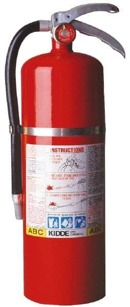 Kidde - 10 Lb, 4-A:80-B:C Rated, Dry Chemical Fire Extinguisher - 5-1/4" Diam x 19.13" High, 195 psi, 20' Discharge in 22 sec, Rechargeable, Steel Cylinder - All Tool & Supply