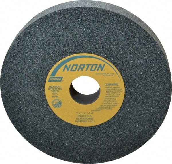 Norton - 7" Diam x 1-1/4" Hole x 1" Thick, I Hardness, 60 Grit Surface Grinding Wheel - Silicon Carbide, Type 1, Medium Grade, 3,600 Max RPM, Vitrified Bond, No Recess - All Tool & Supply