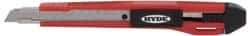 Hyde Tools - Snap Utility Knife - 9mm Blade, Red & Black Polystyrene (High Impact) Handle, 3 Blades Included - All Tool & Supply