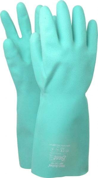 SHOWA - Size XL (10), 15" Long, 22 mil Thick, Nitrile Chemical Resistant Gloves - Textured Finish, Slip-On Cuff, ANSI Abrasion Level 4, ANSI Cut Level 0, ANSI Puncture Level 1, Green - All Tool & Supply