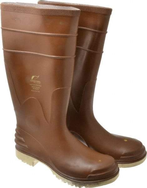 OnGuard - Size 8 Steel Knee Boot - Brown, PVC Upper, 16" High, Chemical Resistant, Non-Slip - All Tool & Supply