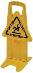 Rubbermaid - Caution, 13" Wide x 26" High, Plastic Floor Sign - English/French/Spanish, A-Frame, Black on Yellow, For Accident Prevention - All Tool & Supply