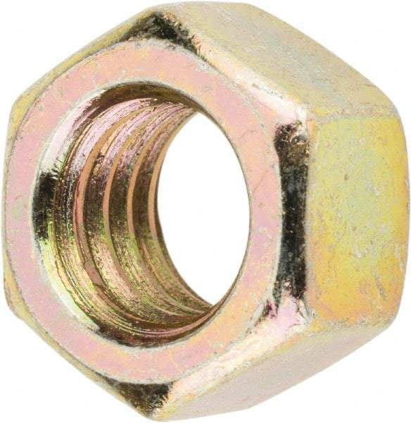 Value Collection - 3/8-16 UNC Steel Right Hand Hex Nut - 9/16" Across Flats, 21/64" High, Zinc Yellow Dichromate Finish - All Tool & Supply