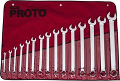 Proto - 15 Piece, 5/16" to 1-1/4", 12 Point Combination Wrench Set - Inch Measurement Standard, Full Polish Finish, Comes in Vinyl Roll - All Tool & Supply