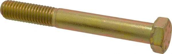 Made in USA - 1/2-13 UNC, 4" Length Under Head Hex Head Cap Screw - Partially Threaded, Grade 8 Alloy Steel, Zinc Yellow Dichromate Finish, 3/4" Hex - All Tool & Supply