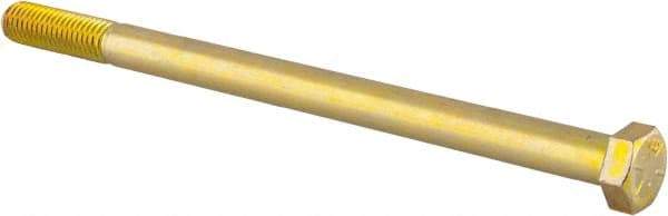 Made in USA - 1/2-13 UNC, 8" Length Under Head Hex Head Cap Screw - Partially Threaded, Grade 8 Alloy Steel, Zinc Yellow Dichromate Finish, 3/4" Hex - All Tool & Supply