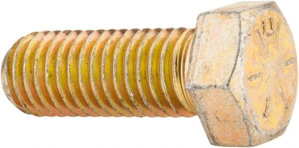 Made in USA - 9/16-12 UNC, 1-1/2" Length Under Head Hex Head Cap Screw - Fully Threaded, Grade 8 Alloy Steel, Zinc Yellow Dichromate Finish, 13/16" Hex - All Tool & Supply